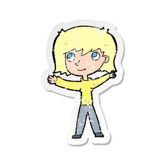 retro distressed sticker of a cartoon happy girl