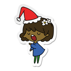 christmas sticker cartoon of kawaii girl