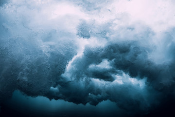 Wave underwater. Blue ocean in underwater