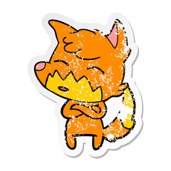 distressed sticker of a cartoon fox