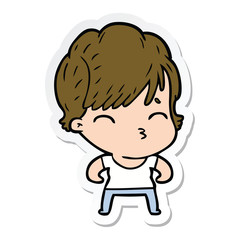 sticker of a cartoon woman thinking