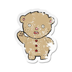 retro distressed sticker of a cartoon unhappy teddy bear