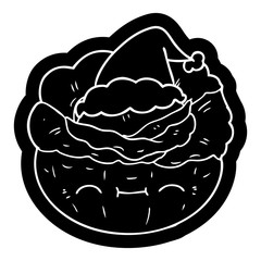 cartoon icon of a cabbage wearing santa hat