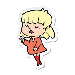 sticker of a cartoon worried woman