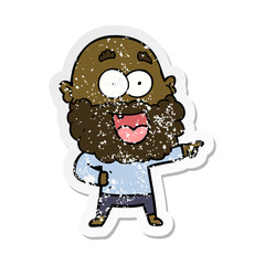 distressed sticker of a cartoon crazy happy man with beard