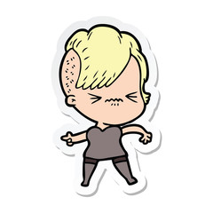 sticker of a cartoon annoyed hipster girl