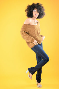 Soul Sista African American Woman with Afro on Yellow