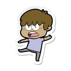 sticker of a worried cartoon boy