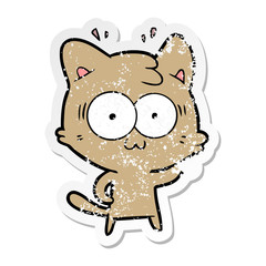 distressed sticker of a cartoon surprised cat