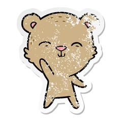 distressed sticker of a happy cartoon bear