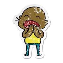 distressed sticker of a cartoon shouting bald man