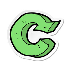 sticker of a cartoon recycling symbol