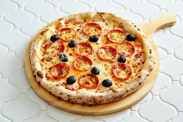 Pepperoni and olive pizza
