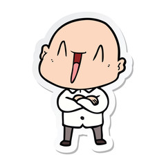 sticker of a happy cartoon bald man