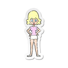 retro distressed sticker of a cartoon surprised woman