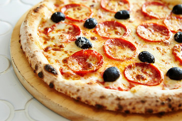 Pepperoni and olive pizza