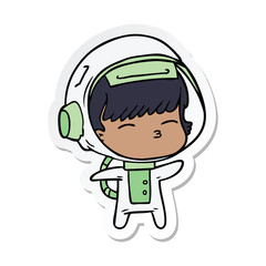 sticker of a cartoon curious astronaut