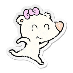 distressed sticker of a female polar bear running