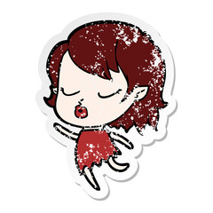 distressed sticker of a cute cartoon vampire girl