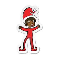 sticker of a cartoon excited christmas elf