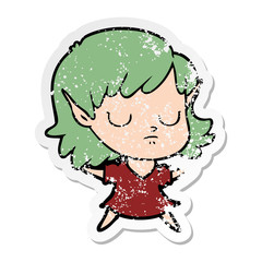 distressed sticker of a cartoon elf girl