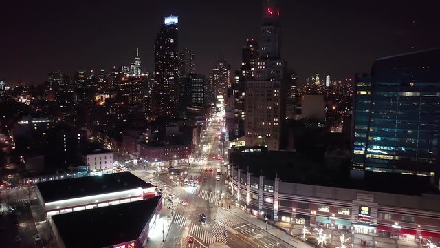 Drone Footage of Flatbush Avenue in Downtown Brooklyn at night.