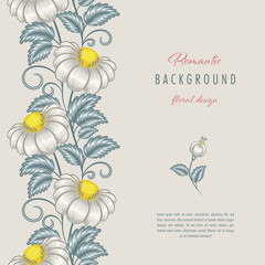 Romantic floral background with stylized flowers. Greeting card or invitation template