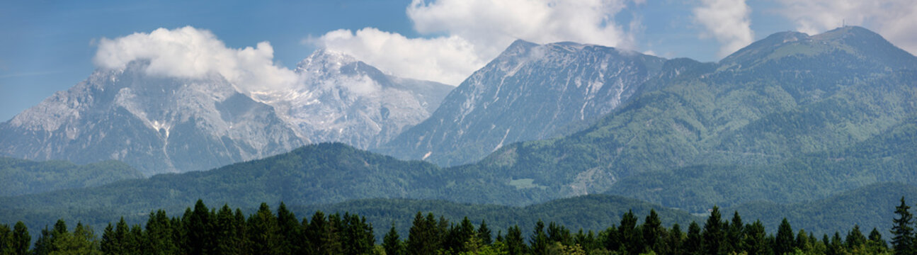 Jezersko Combe and Grintovec peaks with Kalce Ridge and Park Krvavec of the Kamnik Savinja Alps Karawanks range of Slovenia near Ljubljana airport