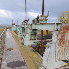 Valves for opening pipes of a water pumping station. Gateway ope