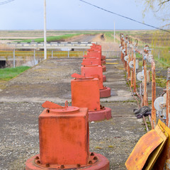 Valves for opening pipes of a water pumping station. Gateway ope