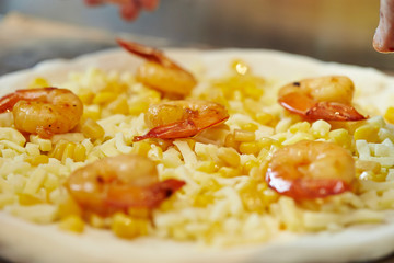 Shrimp and corn pizza