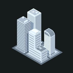 3D isometric city map skyscraper landscape and streets  black&White, illustration vector