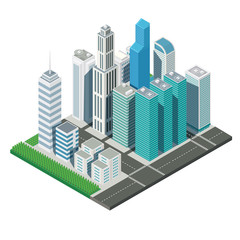 3D isometric city map skyscraper landscape and streets tree, illustration vector