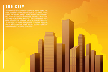 City landscape architecture buildings skyscrapers sunset. illustration Vector