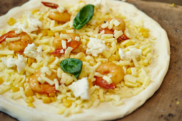 Shrimp and corn pizza