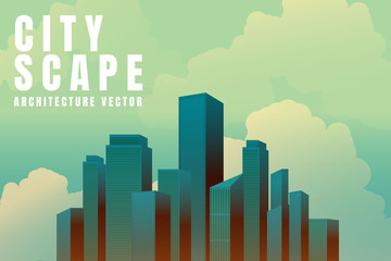 City downtown Skyline landscape with skyscrapers architecture buildings retro poster. illustration Vector
