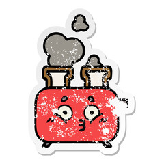 distressed sticker of a cute cartoon of a toaster