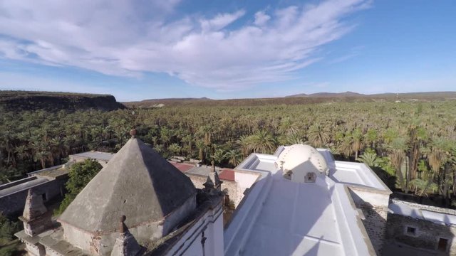 Aerial shot of the Jesuit Mission San Ignacio at the morning, Muleg&eacute; Municipality,Baja California Sur