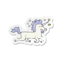 retro distressed sticker of a cartoon unicorn