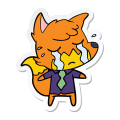 sticker of a crying business fox cartoon