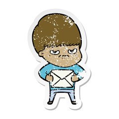 distressed sticker of a angry cartoon boy
