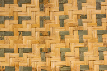 close up old woven bamboo strips for background,handmade bamboo basketry pattern.