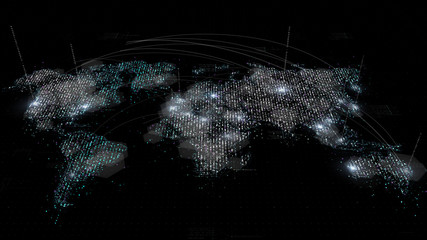 Futuristic global broadband internet communication between cities around the world with matrix particles continent map for head up display background © Kittiphat