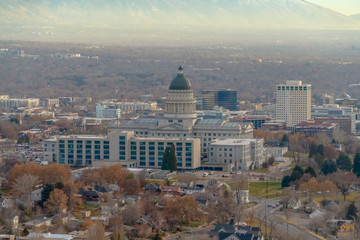 Fototapeta na wymiar Utah State Capital Building viewed on a hazy day