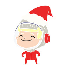 happy flat color illustration of a astronaut wearing santa hat