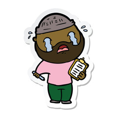 sticker of a cartoon bearded man crying