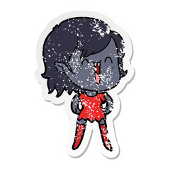 distressed sticker of a cute cartoon happy vampire girl