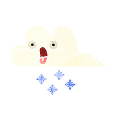 retro illustration style cartoon shocked snow cloud