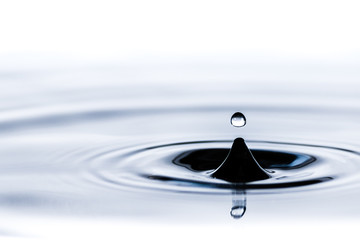 Water droplet splash background texture isolated on white. Fresh clean pure water ripples and...