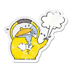 distressed sticker of a cartoon boiling kettle